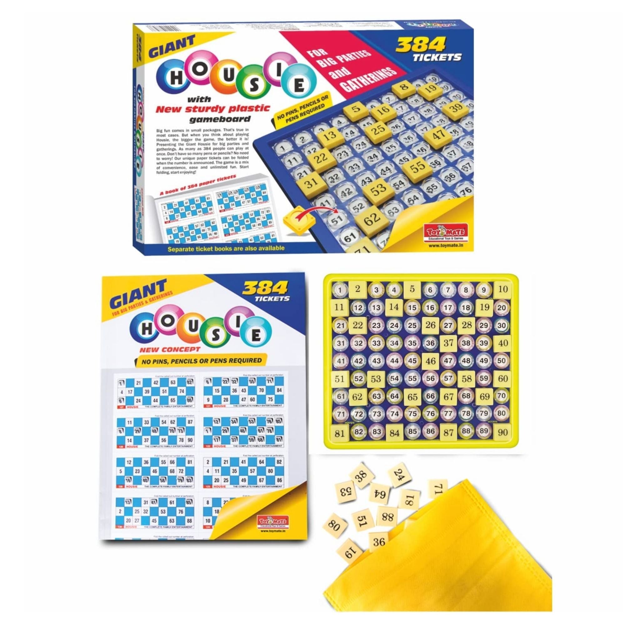 Housie 384 Game - Reusable Tickets with Plastic Gameboard | Family Party Game by Toymate