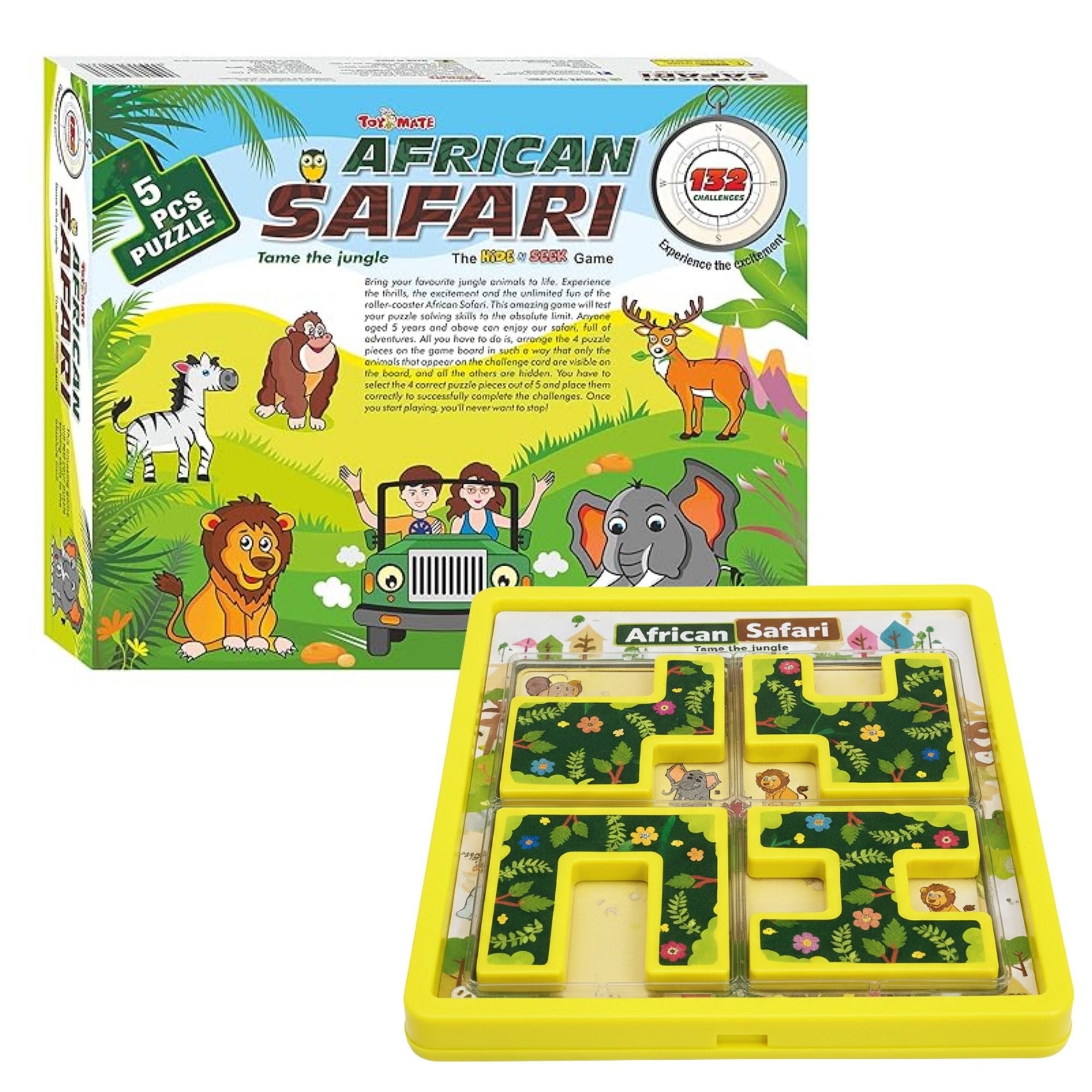 African Safari Logic Puzzle Game | 132 Challenges | 5-Piece Puzzle Set | Brain Teaser for Kids