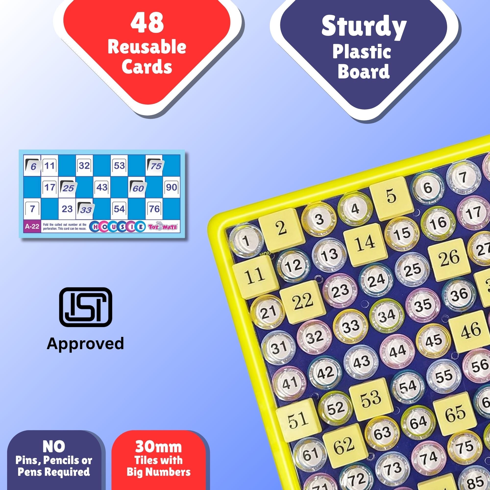 Housie 48 Reusable Cards | The Complete Family Entertainment Tambola Set (Ages 5+)