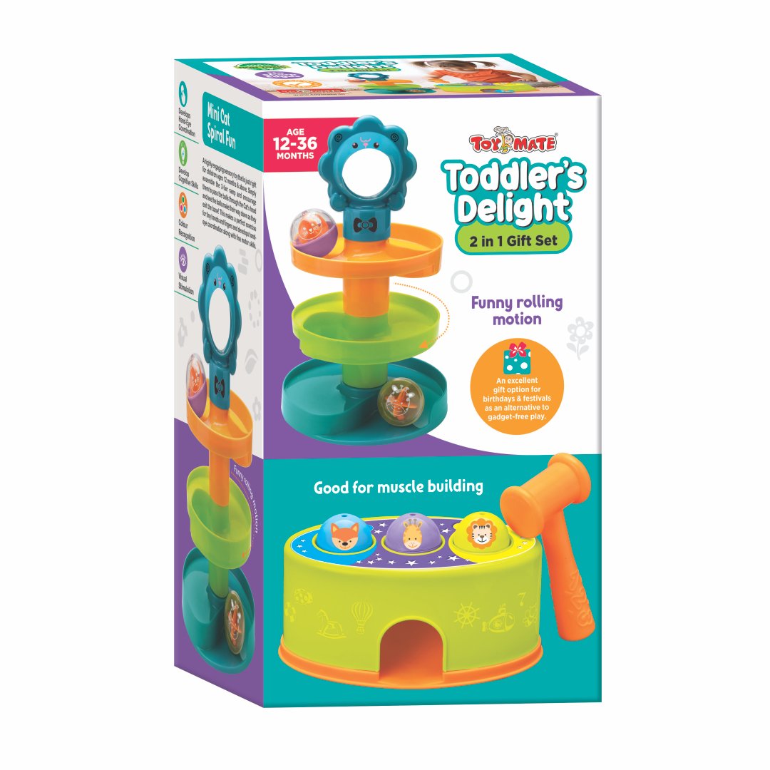 Toymate Toddler’s Delight – 2-in-1 Gift Set | Hammer Ball Game + Spiral Rolling Ball Tower