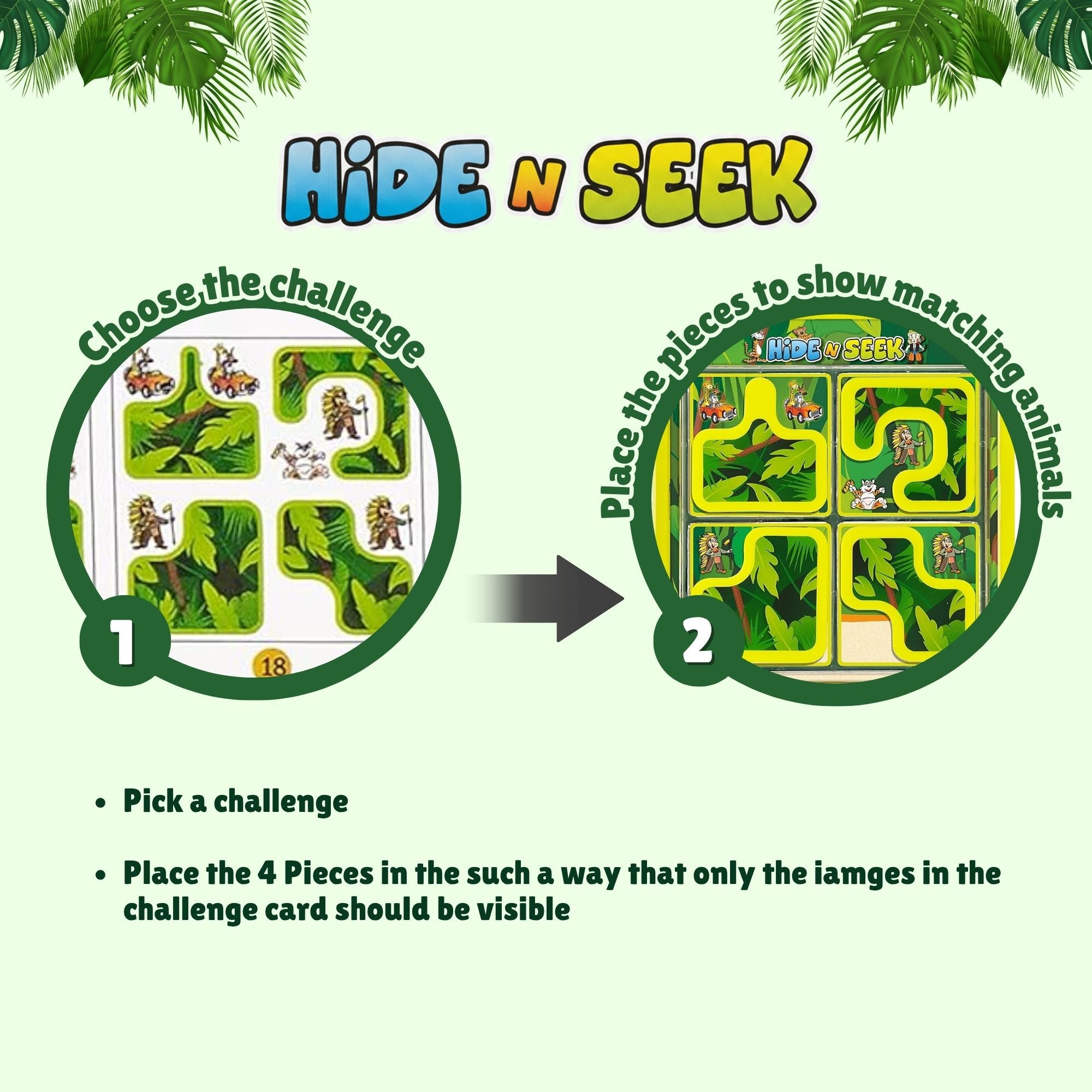 Hide N Seek Jungle A Puzzle Board Game | 48 Logic Challenges for Kids & Adults
