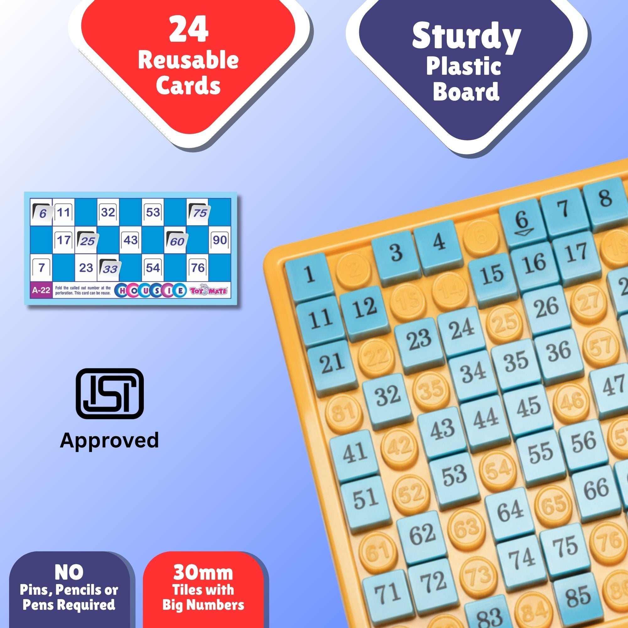 Housie 24 Reusable Cards | Classic Tambola Set for Family Fun (Ages 5+)