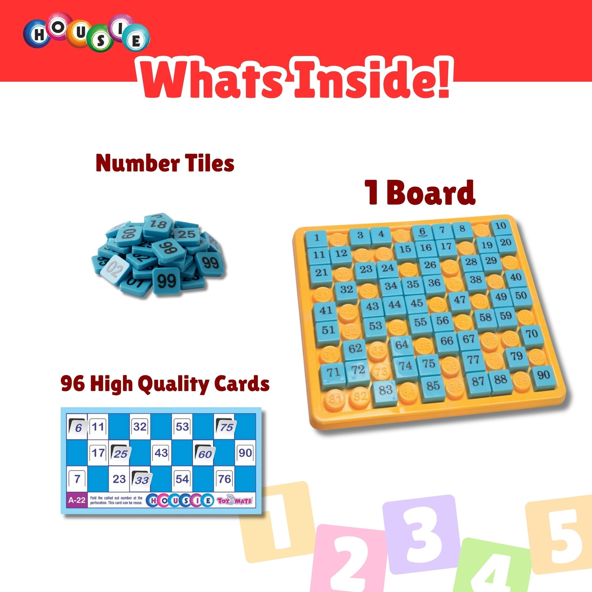 Housie 96 Red Reusable Cards- Family Fun Game for Small Gathering- No pins or Pencils Required