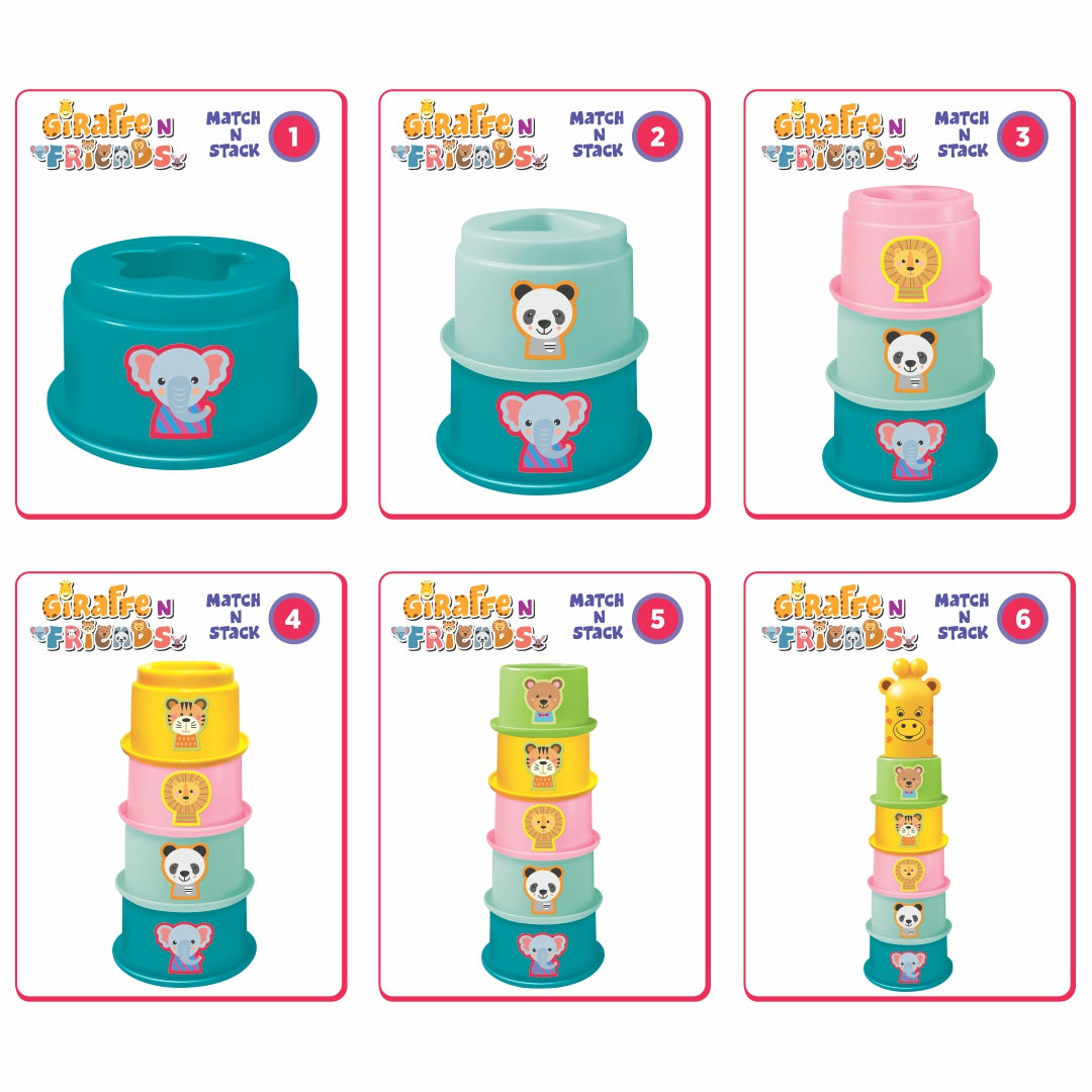 Giraffe N Friends – Stacking & Nesting Animal Cups | 6 Colourful Cups | Early Learning Toy for Babies (Age 12-36 Months)
