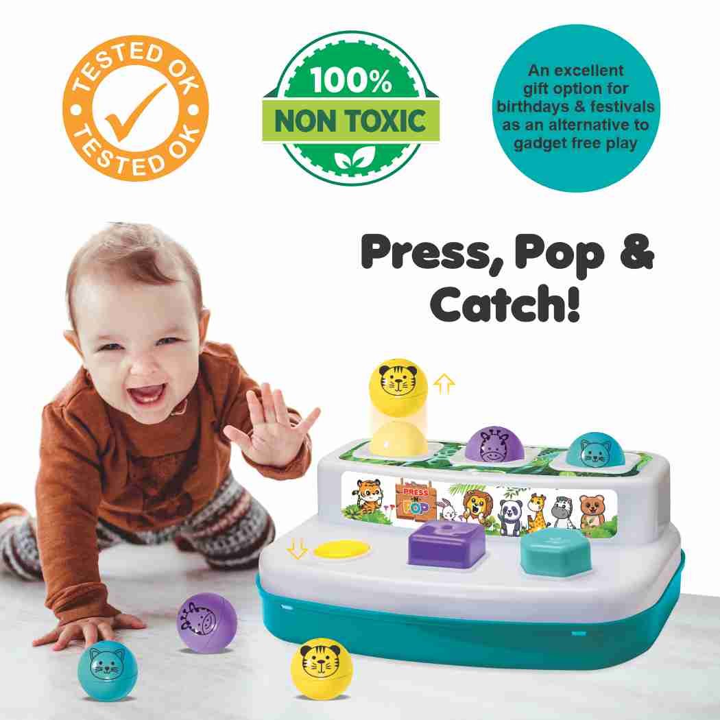 Press and Pop - A 2 in 1 animals and 3 colourful balls pop up learning educational toy