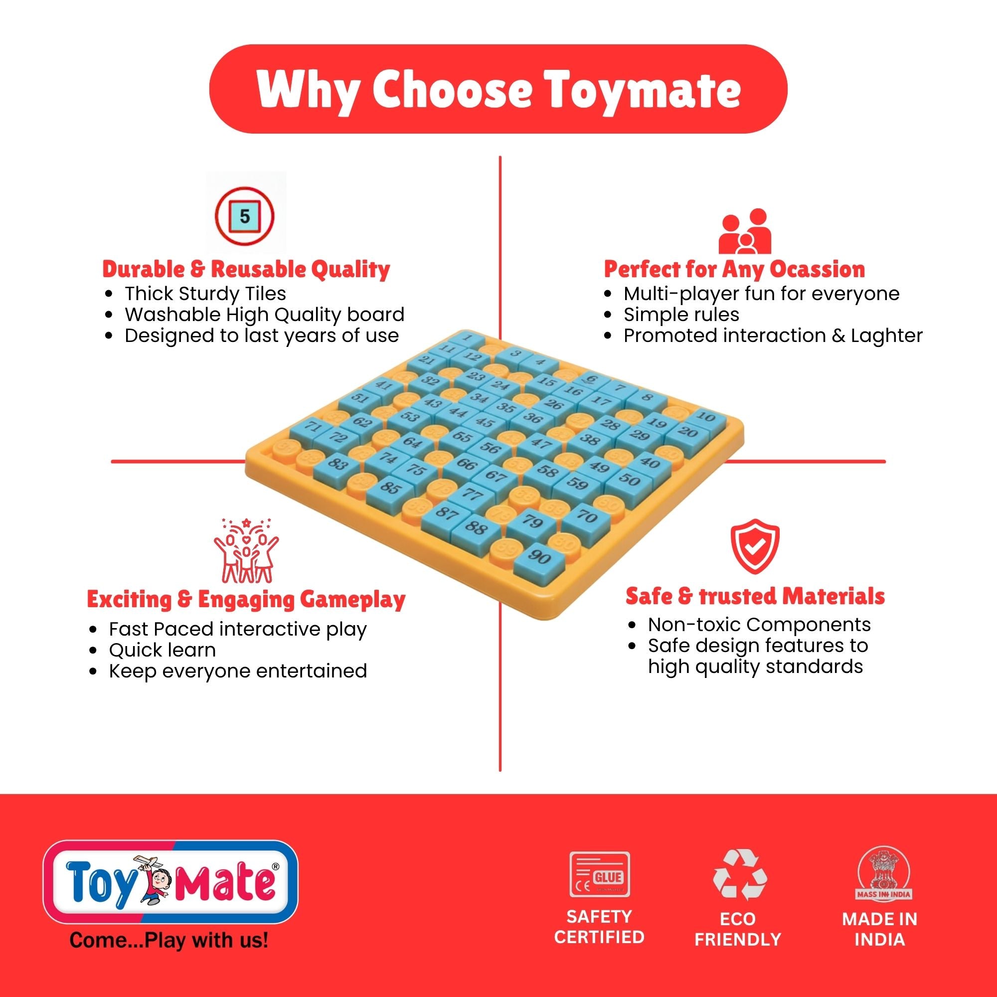 Housie 96 Red Reusable Cards- Family Fun Game for Small Gathering- No pins or Pencils Required