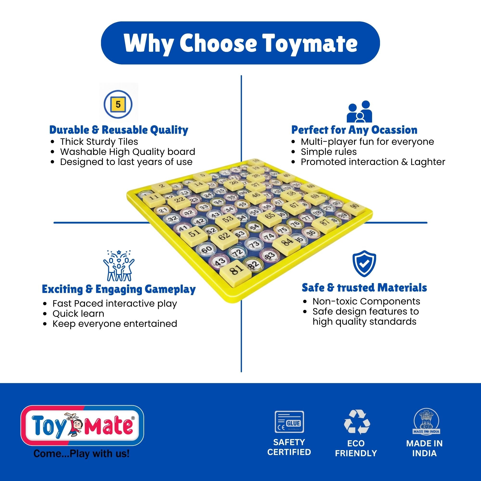 Housie 384 Game - Reusable Tickets with Plastic Gameboard | Family Party Game by Toymate