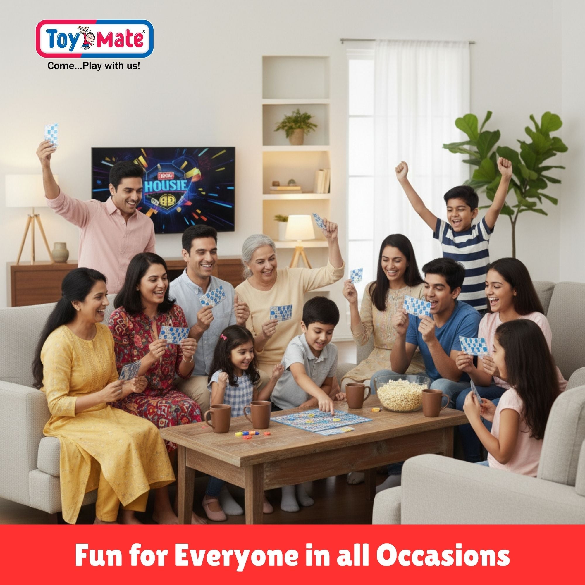 Toymate's Housie 24 Red Reusable Cards - Family Fun Game for Small Gathering- No pins or Pencils Required