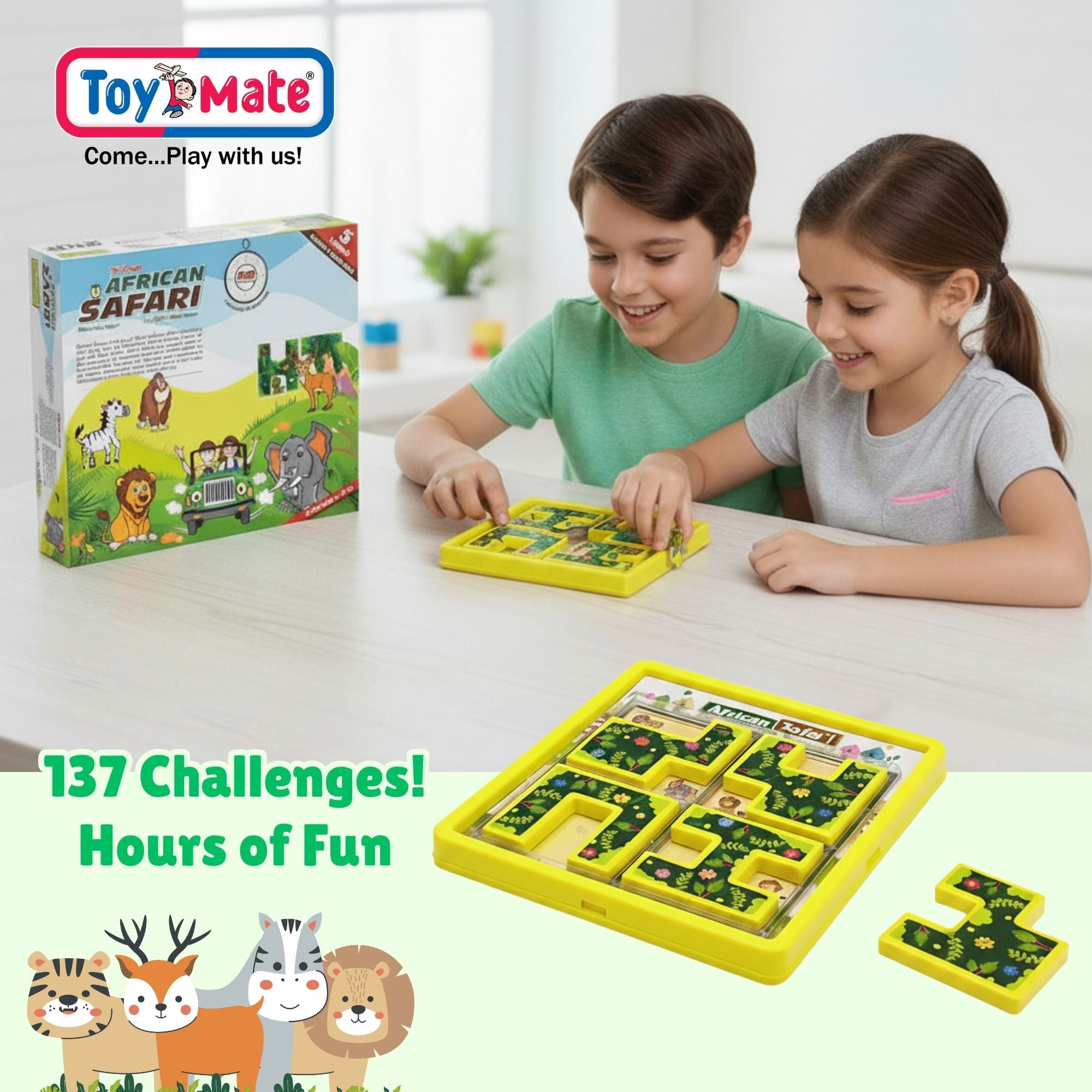 African Safari Logic Puzzle Game | 132 Challenges | 5-Piece Puzzle Set | Brain Teaser for Kids