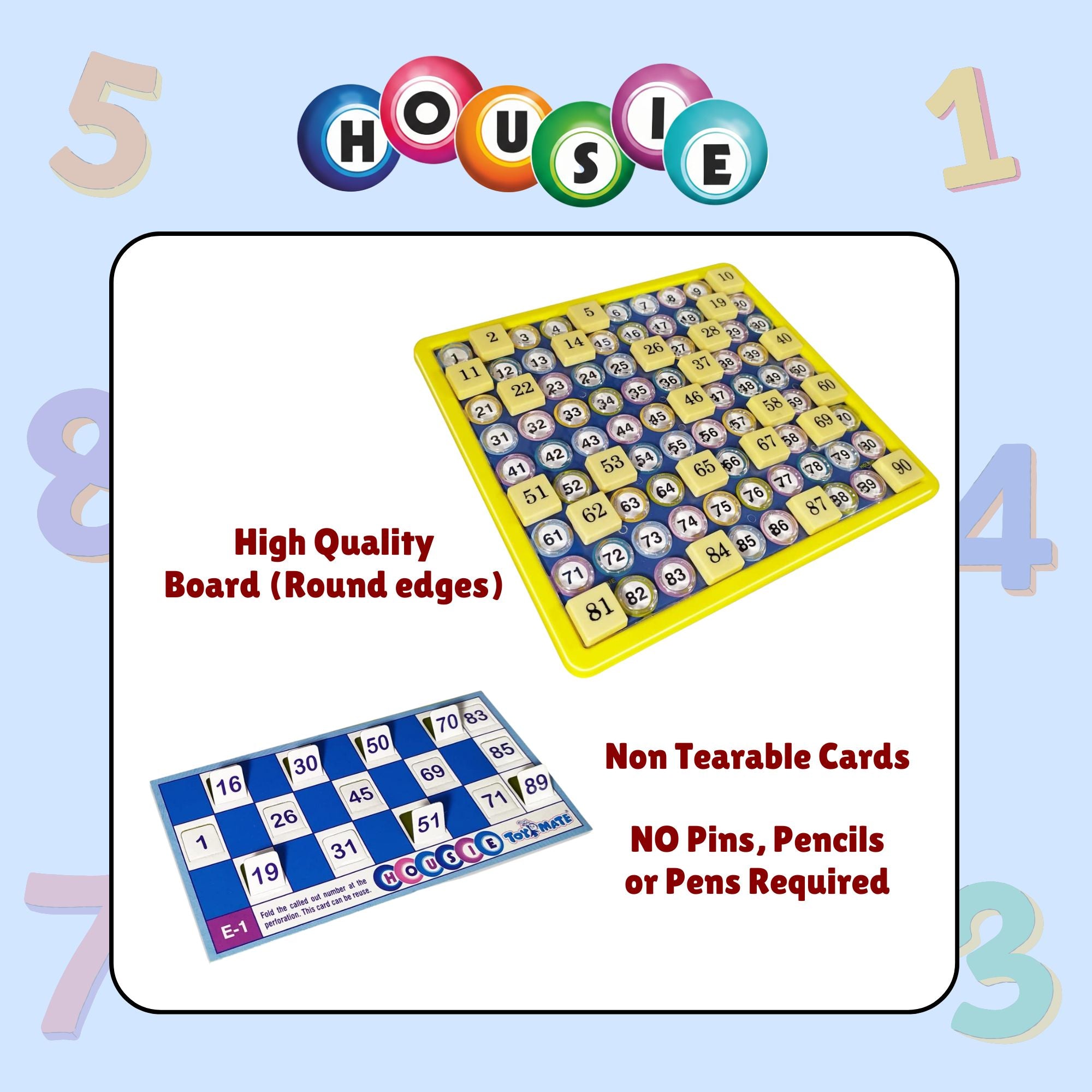 Jumbo Housie Game – 144 Reusable Cards | No Pens, Pencils or Pins Required | Family Party Board Game