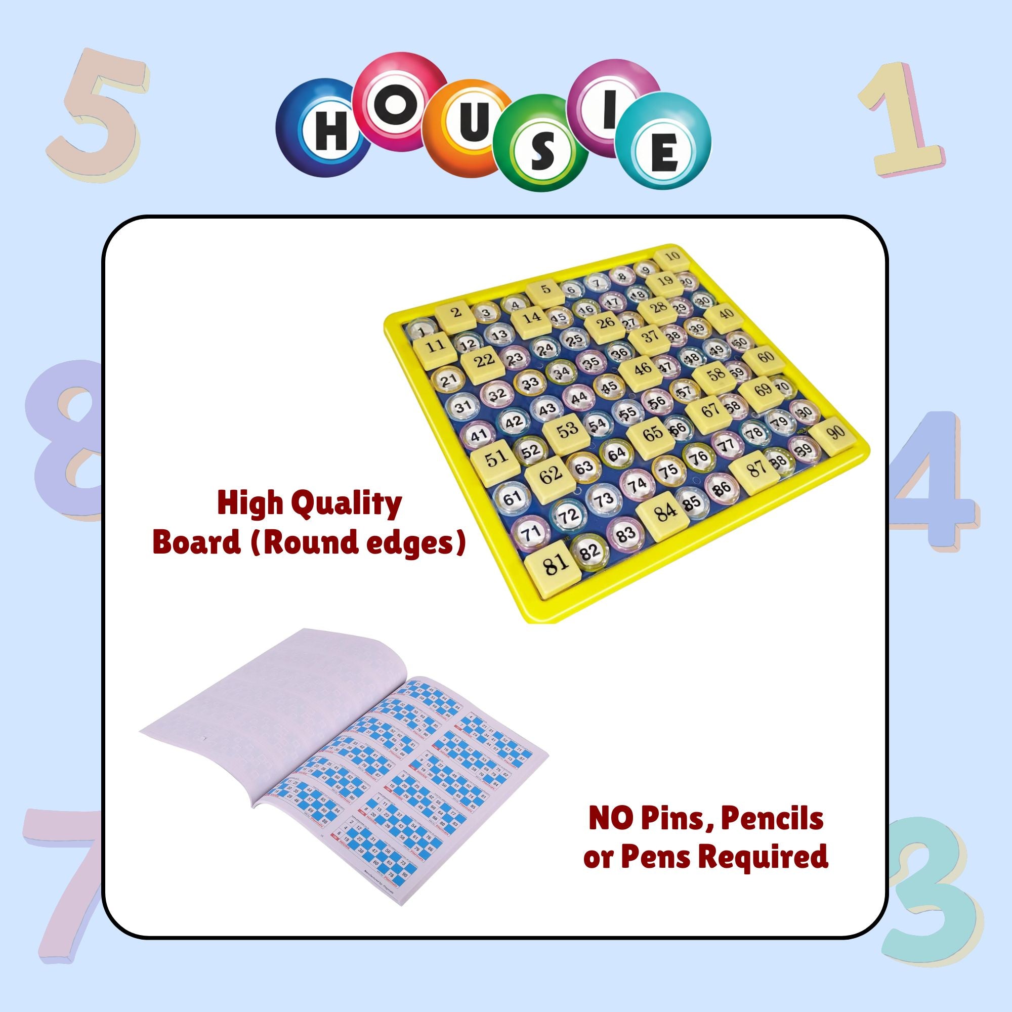 Housie 384 Game - Reusable Tickets with Plastic Gameboard | Family Party Game by Toymate
