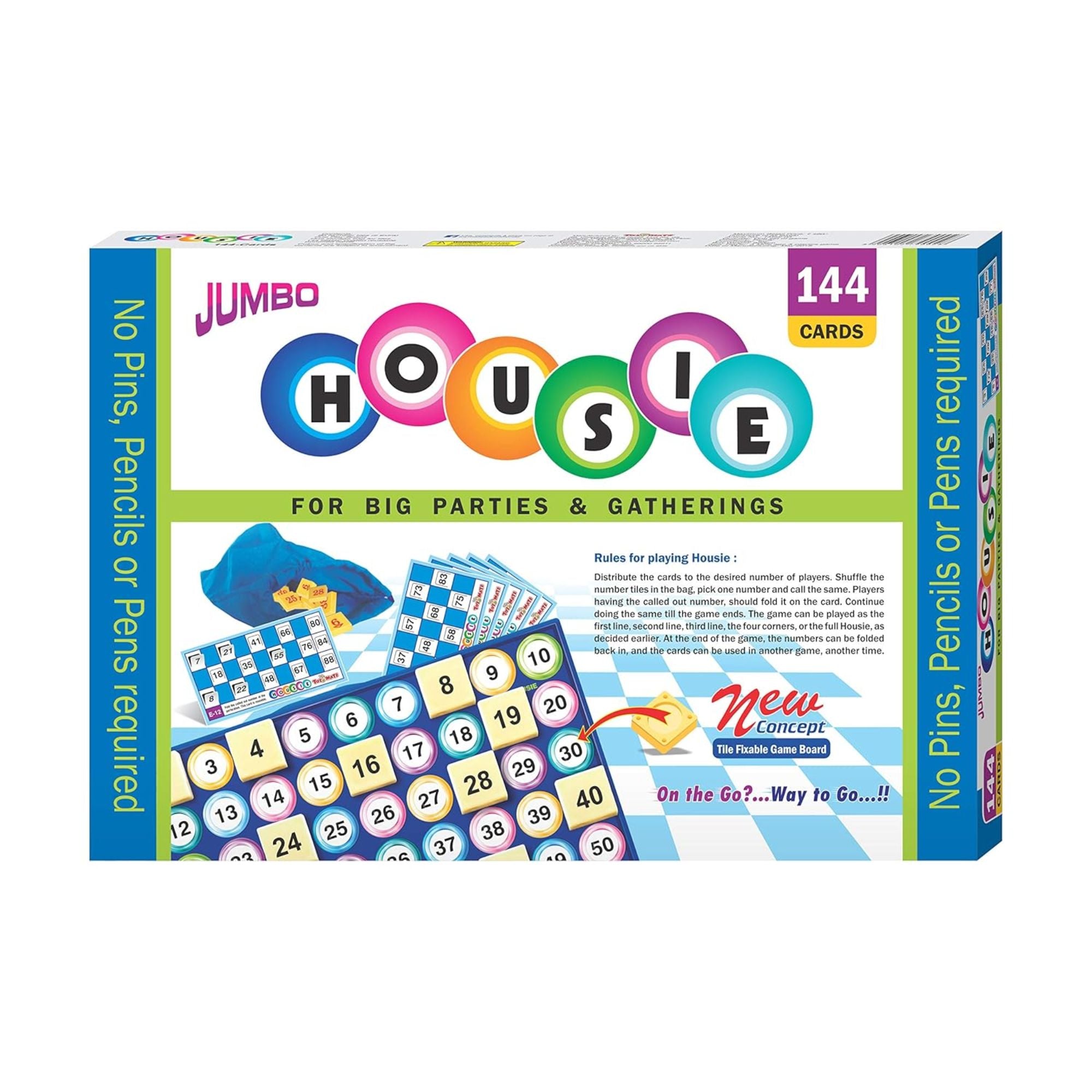Jumbo Housie Game – 144 Reusable Cards | No Pens, Pencils or Pins Required | Family Party Board Game