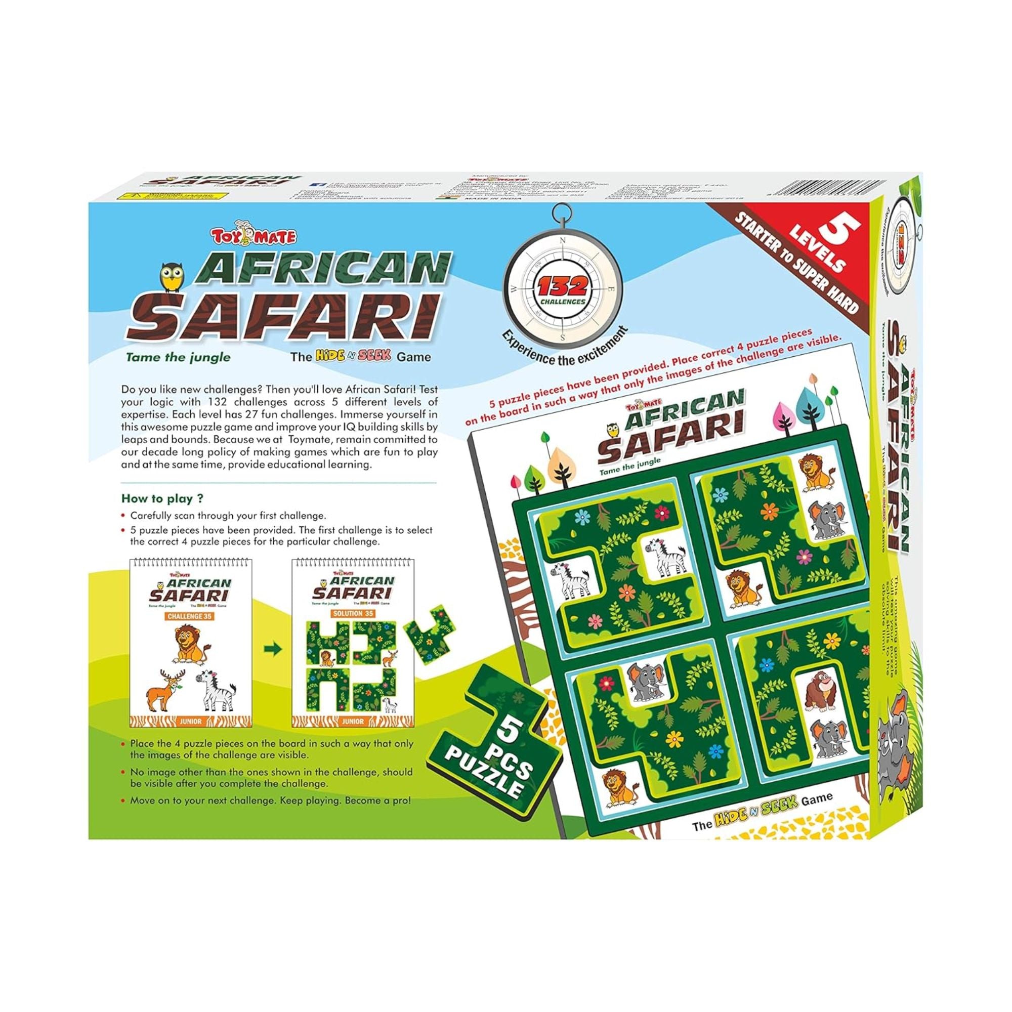 African Safari Logic Puzzle Game | 132 Challenges | 5-Piece Puzzle Set | Brain Teaser for Kids