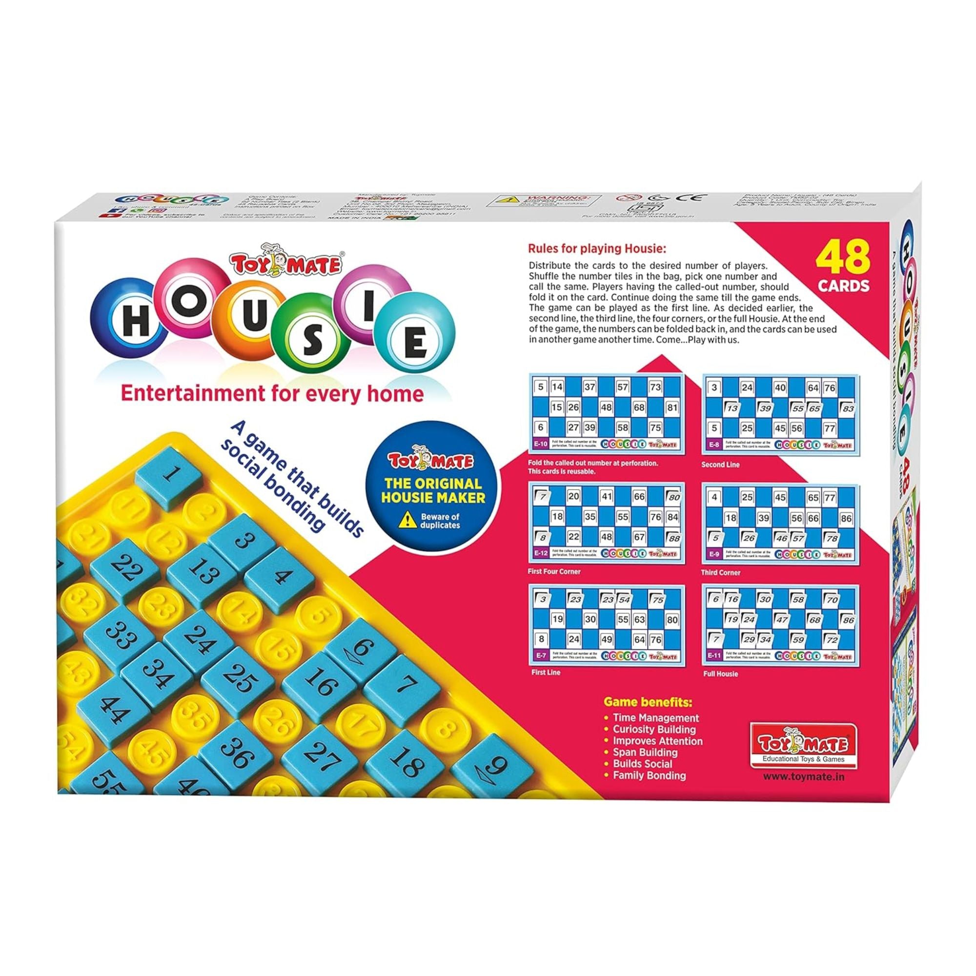 Red Housie 48 Cards – No-Pen Foldable Bingo Tambola Family Game, Reusable, Travel-Friendly