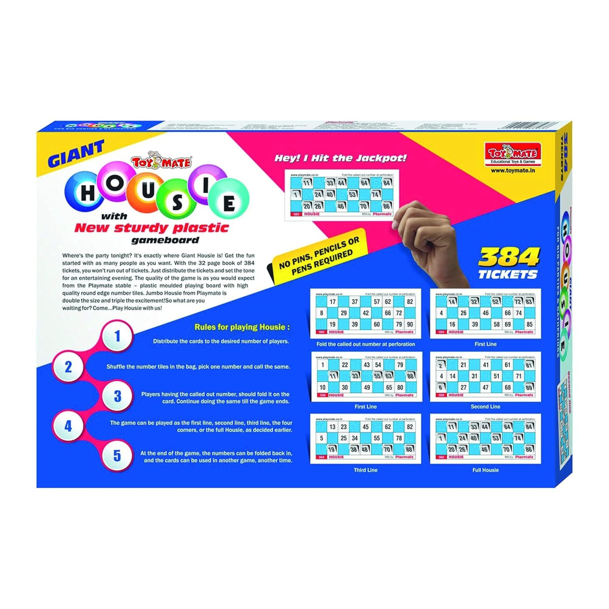 Housie 384 Game - Reusable Tickets with Plastic Gameboard | Family Party Game by Toymate
