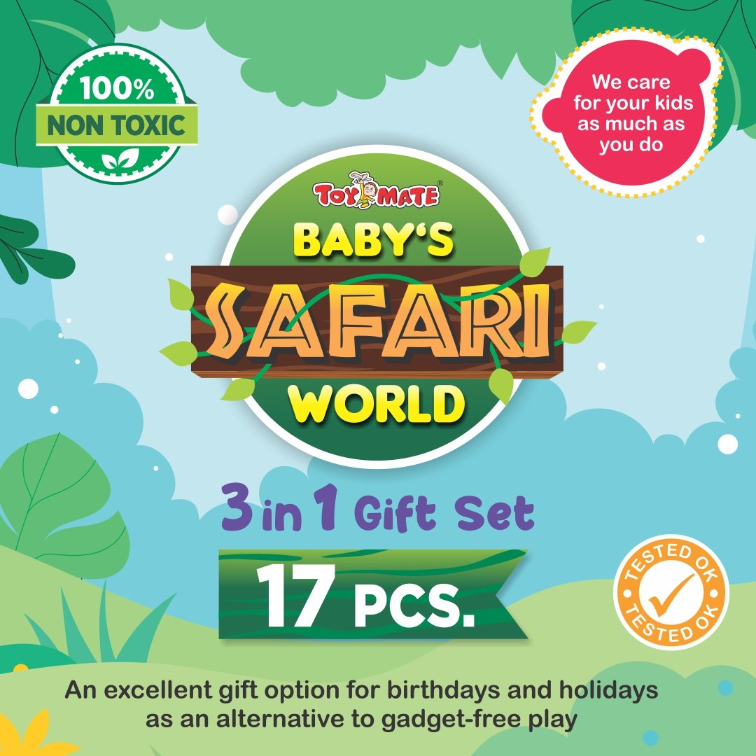 Baby’s Safari World 3-in-1 Gift Set – 17 PCS | Educational Nesting, Stacking & Sorting Toy for Toddlers (12–36 Months)