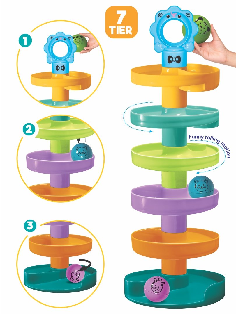 Cat Spiral Fun – 7-Tier Rolling Ball Tower for Toddlers (12+ Months)
