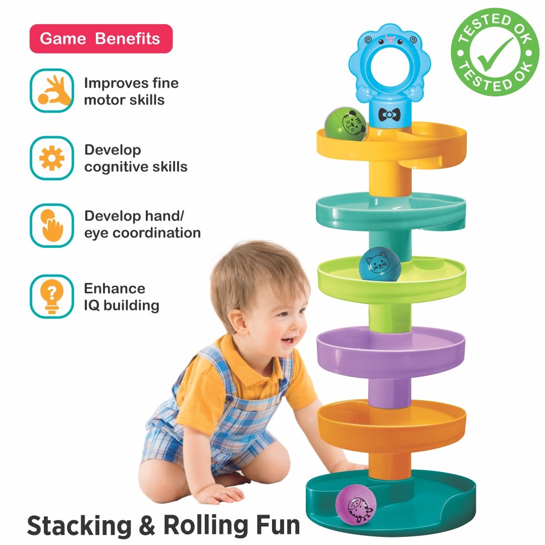 Cat Spiral Fun – 7-Tier Rolling Ball Tower for Toddlers (12+ Months)