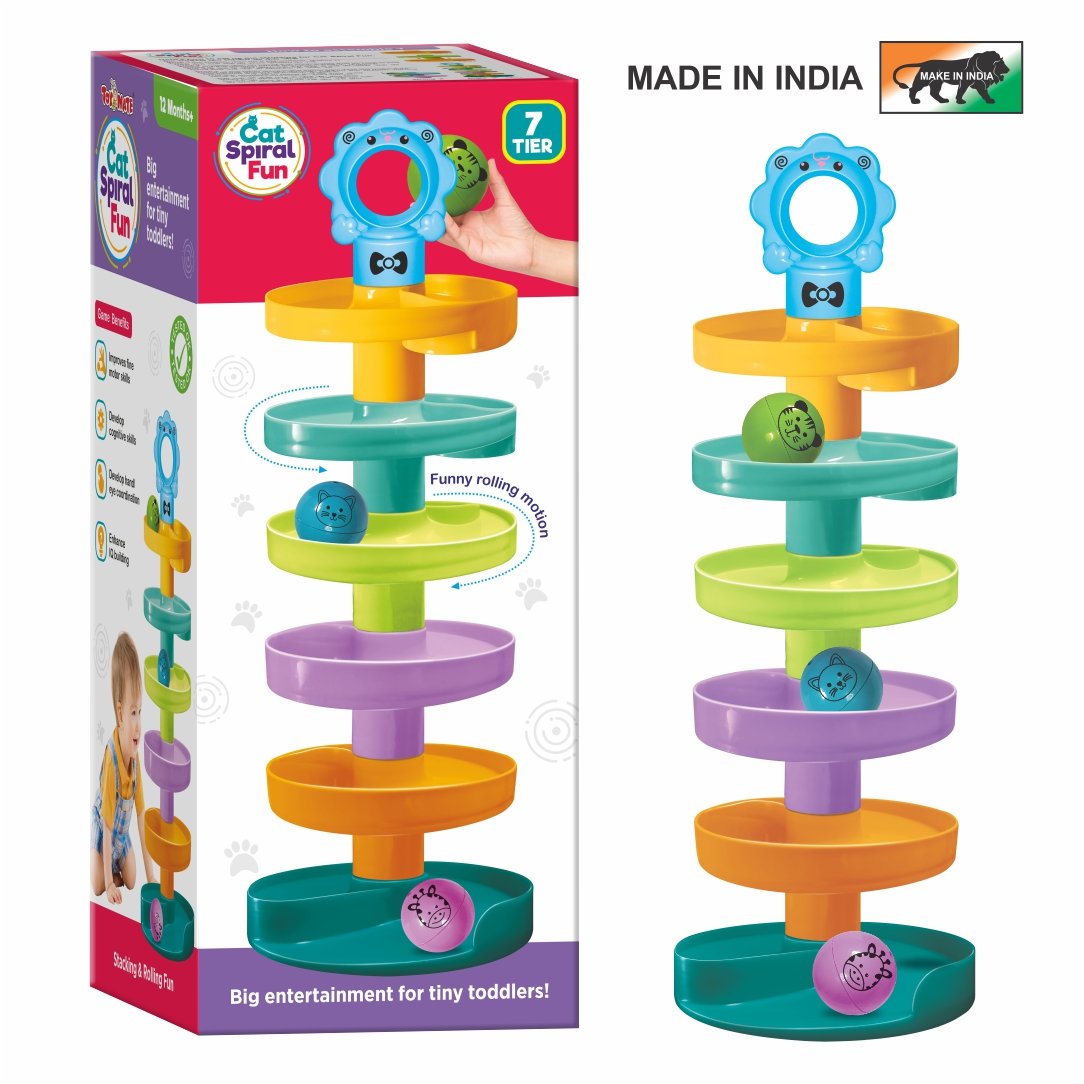 Cat Spiral Fun – 7-Tier Rolling Ball Tower for Toddlers (12+ Months)