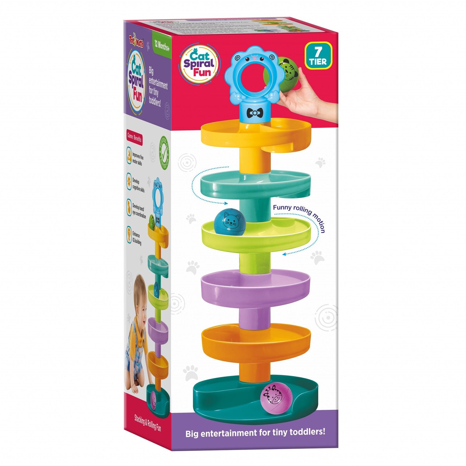 Cat Spiral Fun – 7-Tier Rolling Ball Tower for Toddlers (12+ Months)