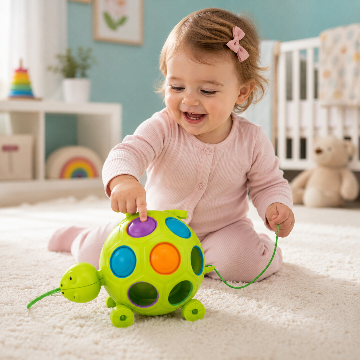 Slide, Pop & Pull Toddler Fidget Toy for Kids 2+ Years | Sensory Pull String Toy with Popping Buttons | Fine Motor Skill Development & Sensory Play for Boys and Girls