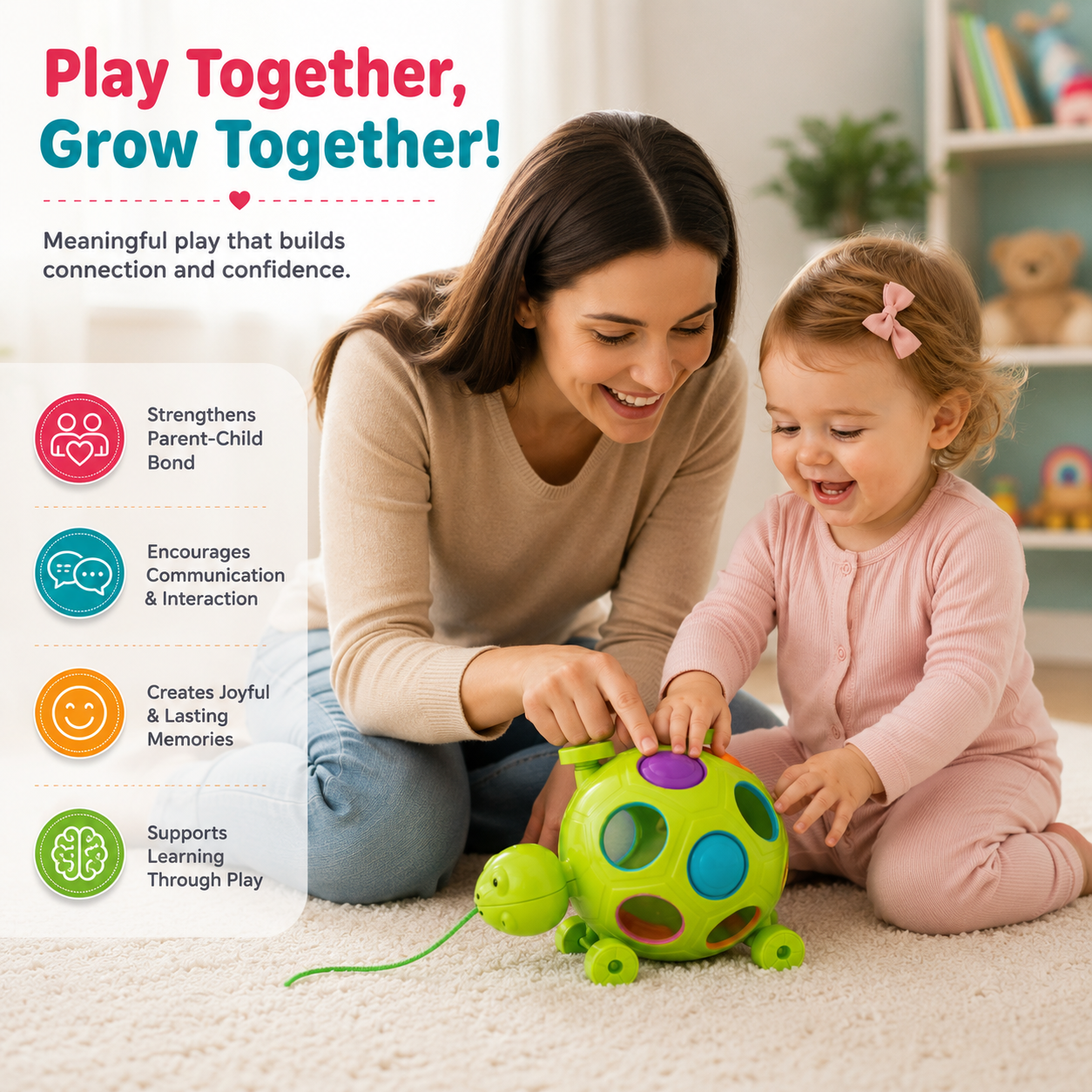 Slide, Pop & Pull Toddler Fidget Toy for Kids 2+ Years | Sensory Pull String Toy with Popping Buttons | Fine Motor Skill Development & Sensory Play for Boys and Girls