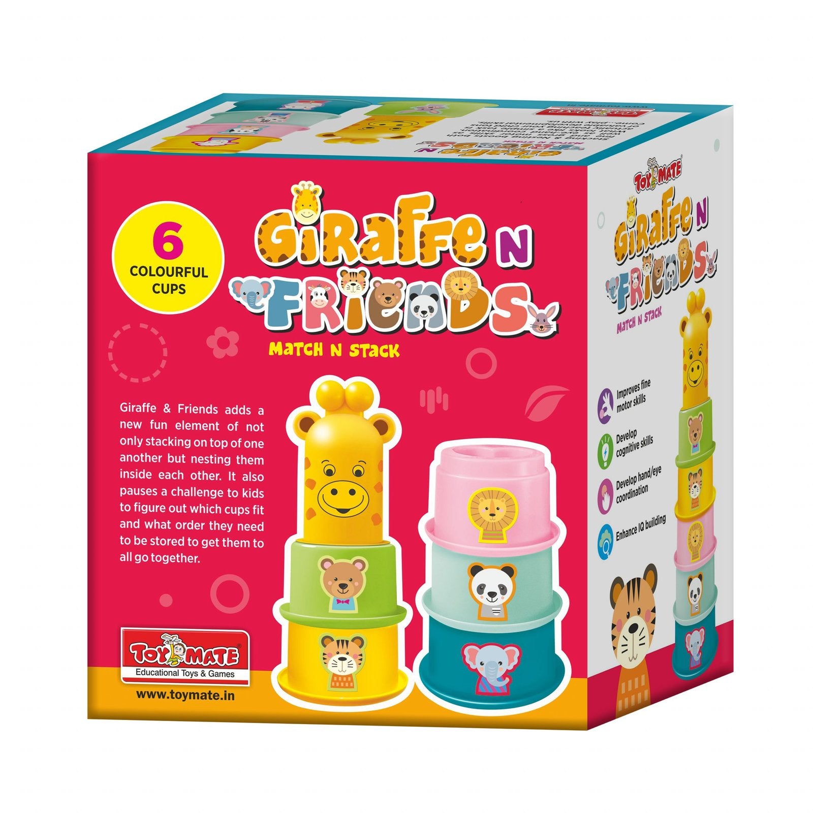 Giraffe N Friends – Stacking & Nesting Animal Cups | 6 Colourful Cups | Early Learning Toy for Babies (Age 12-36 Months)