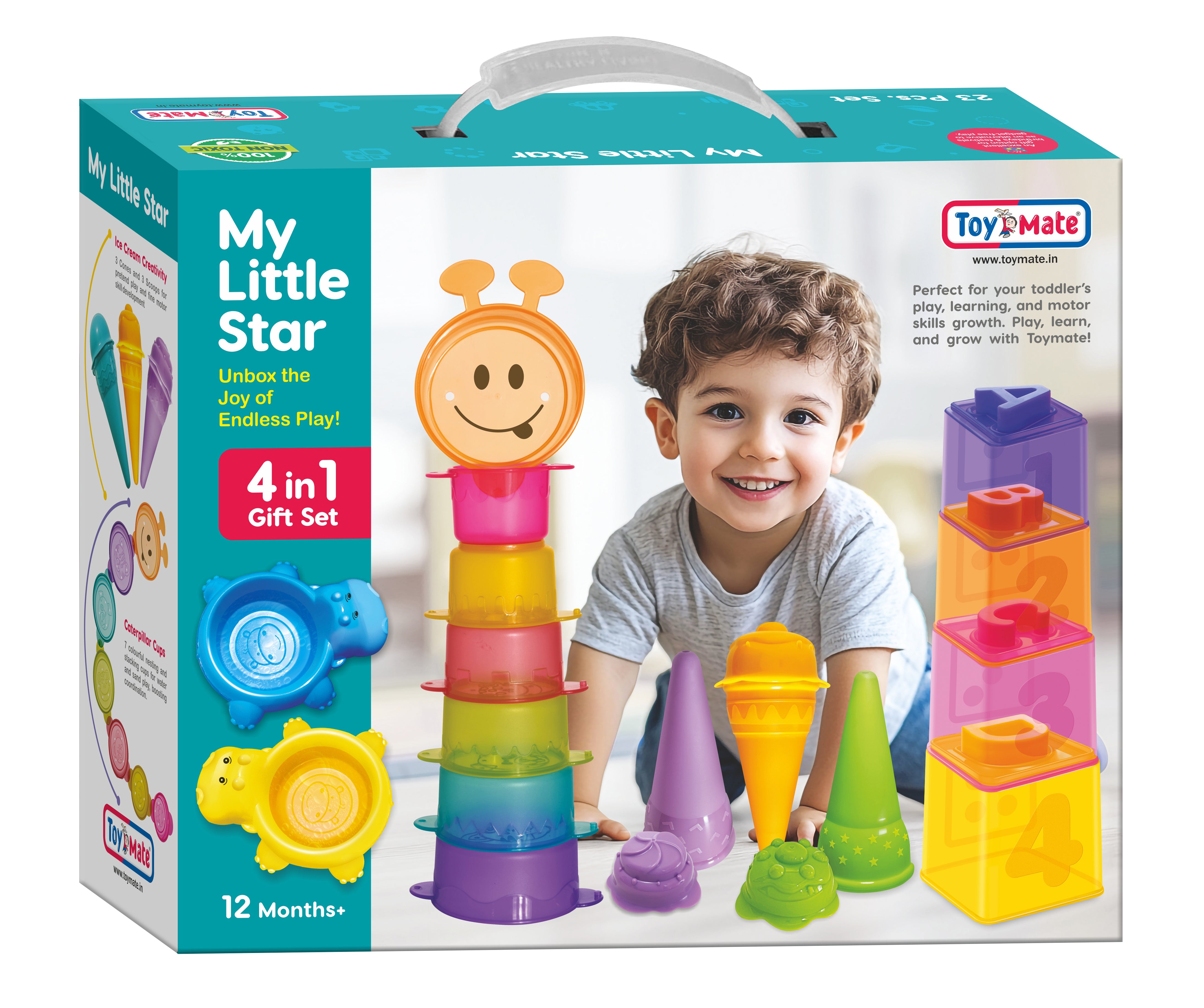 My Little Star –A 4 in 1 Gift Set with Bath Toys, Stacking Cups & Sorting Blocks for Toddlers For Ages 12 Months+