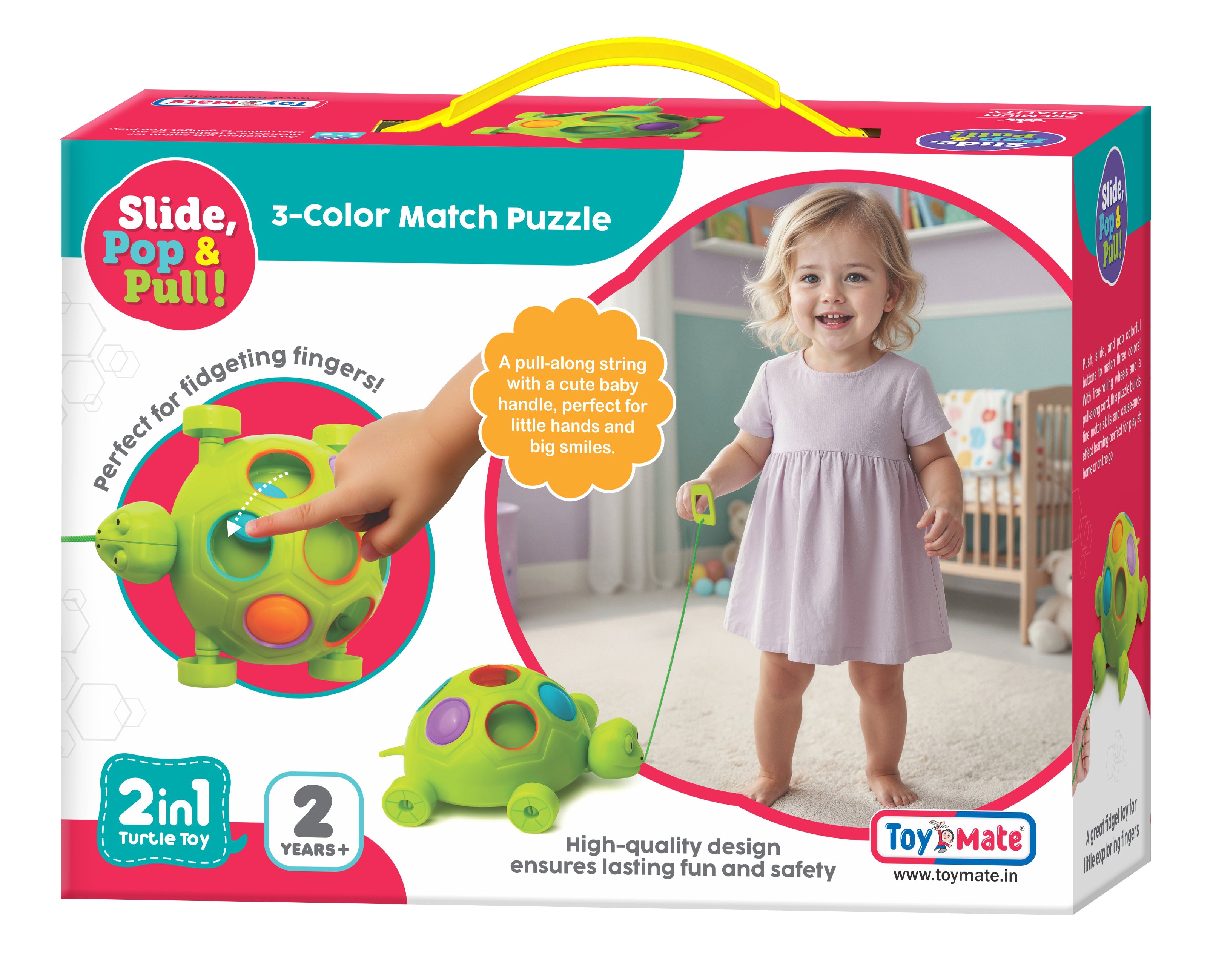Slide, Pop & Pull Toddler Fidget Toy for Kids 2+ Years | Sensory Pull String Toy with Popping Buttons | Fine Motor Skill Development & Sensory Play for Boys and Girls
