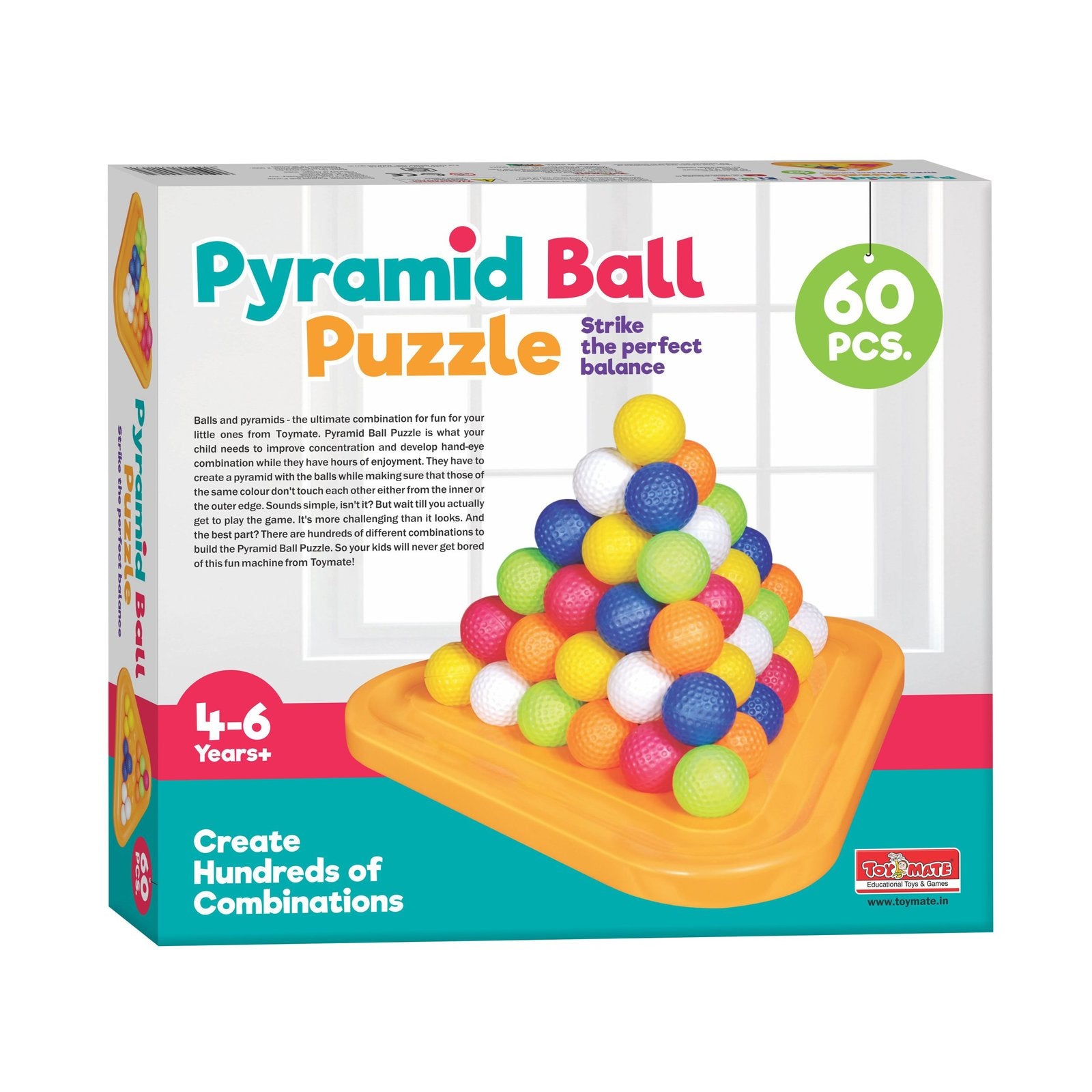 Pyramid Ball Puzzle – 60 PCS Brain-Boosting Game for Kids (Ages 4-6)