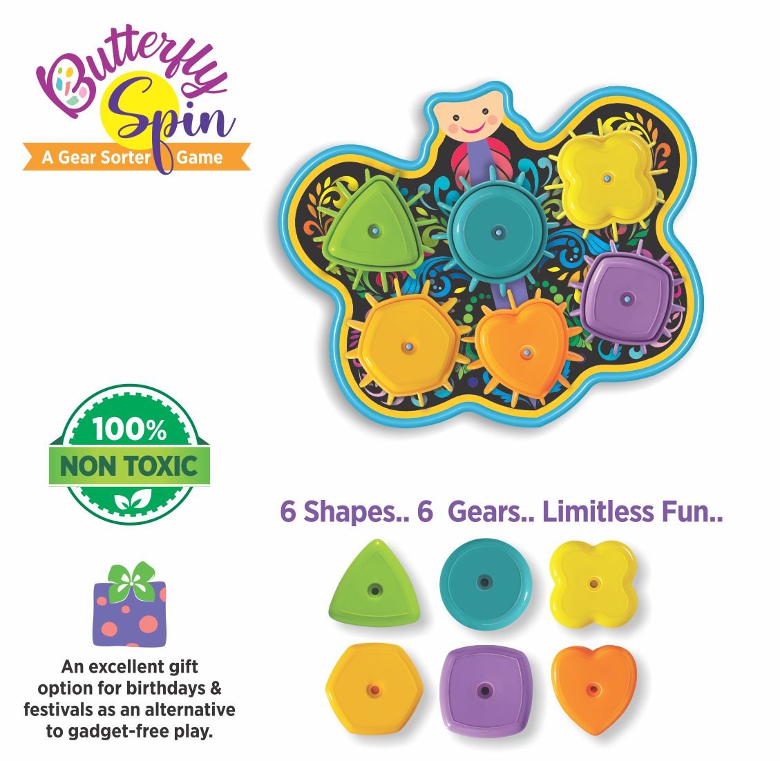 Butterfly Spin - A Gear Sorter Toy for Kids Age 18-36 Months