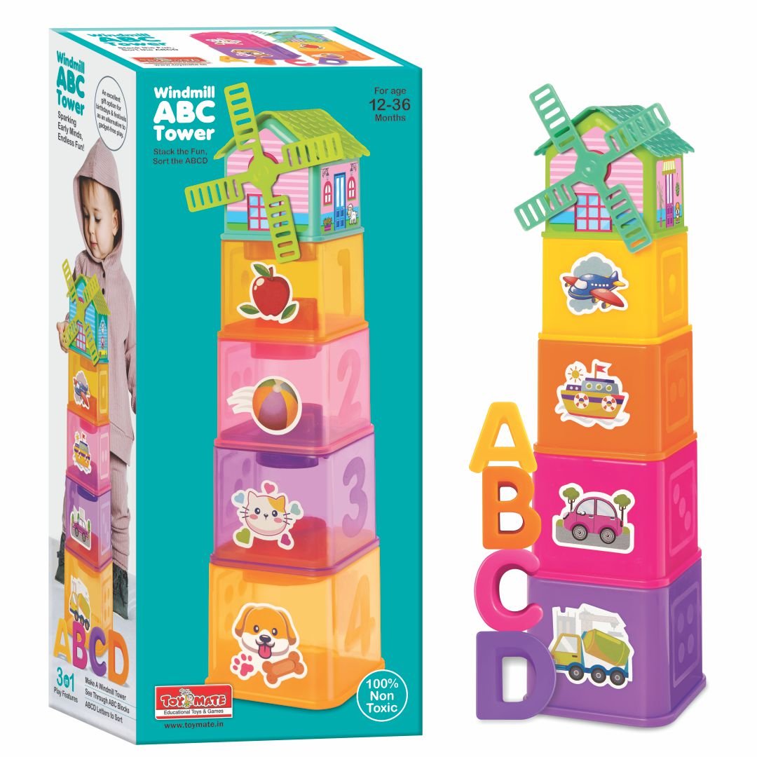 Toymate’s Windmill ABC Tower – Stacking & Nesting Cube for Age 12 Months & Above